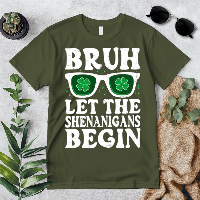 St Patricks Day Bruh Let The Shenanigans Begin Shamrock Clover Sun Glasses Premium T-Shirt