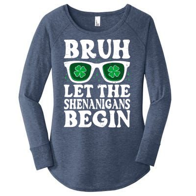 St Patricks Day Bruh Let The Shenanigans Begin Shamrock Clover Sun Glasses Women's Perfect Tri Tunic Long Sleeve Shirt