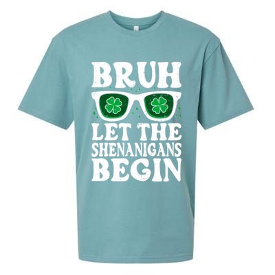St Patricks Day Bruh Let The Shenanigans Begin Shamrock Clover Sun Glasses Sueded Cloud Jersey T-Shirt