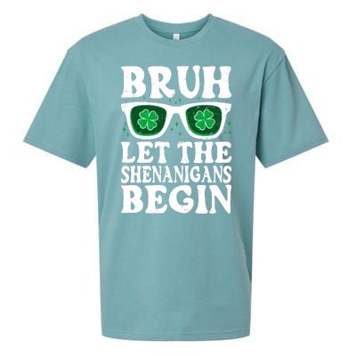 St Patricks Day Bruh Let The Shenanigans Begin Shamrock Clover Sun Glasses Sueded Cloud Jersey T-Shirt