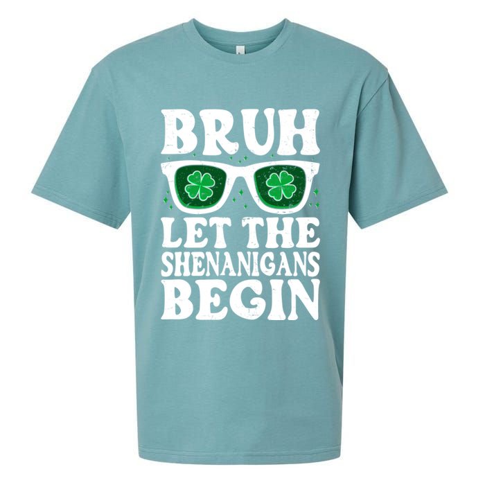 St Patricks Day Bruh Let The Shenanigans Begin Shamrock Clover Sun Glasses Sueded Cloud Jersey T-Shirt