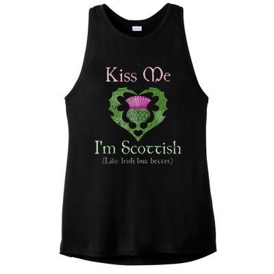 St. Patricks Day Funny Scottish Kiss Me Im Scottish Ladies PosiCharge Tri-Blend Wicking Tank