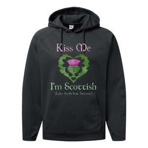 St. Patricks Day Funny Scottish Kiss Me Im Scottish Performance Fleece Hoodie