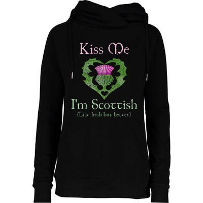 St. Patricks Day Funny Scottish Kiss Me Im Scottish Womens Funnel Neck Pullover Hood