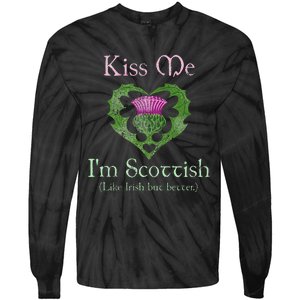 St. Patricks Day Funny Scottish Kiss Me Im Scottish Tie-Dye Long Sleeve Shirt