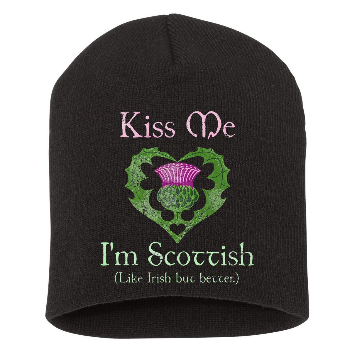 St. Patricks Day Funny Scottish Kiss Me Im Scottish Short Acrylic Beanie