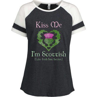 St. Patricks Day Funny Scottish Kiss Me Im Scottish Enza Ladies Jersey Colorblock Tee