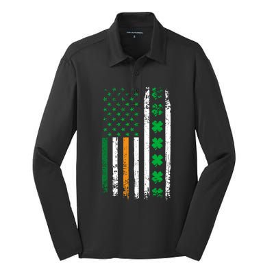 St. Patrick’s Day Shamrock Flag Silk Touch Performance Long Sleeve Polo