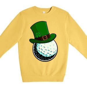 St Patricks Day Golf Lucky Leprechaun Shamrock Clovers Gift Premium Crewneck Sweatshirt