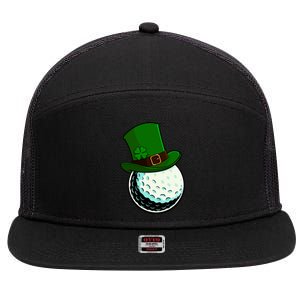 St Patricks Day Golf Lucky Leprechaun Shamrock Clovers Gift 7 Panel Mesh Trucker Snapback Hat