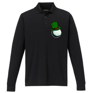 St Patricks Day Golf Lucky Leprechaun Shamrock Clovers Gift Performance Long Sleeve Polo