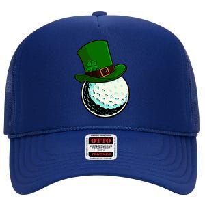 St Patricks Day Golf Lucky Leprechaun Shamrock Clovers Gift High Crown Mesh Back Trucker Hat