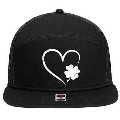 St Patricks day love with heart and shamrock clover 7 Panel Mesh Trucker Snapback Hat