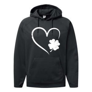 St Patricks day love with heart and shamrock clover Performance Fleece Hoodie