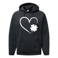 St Patricks day love with heart and shamrock clover Performance Fleece Hoodie