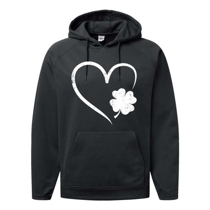 St Patricks day love with heart and shamrock clover Performance Fleece Hoodie