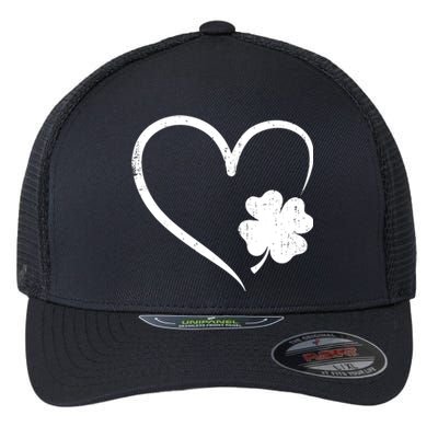 St Patricks day love with heart and shamrock clover Flexfit Unipanel Trucker Cap