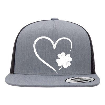 St Patricks day love with heart and shamrock clover Flat Bill Trucker Hat