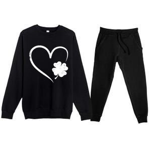 St Patricks day love with heart and shamrock clover Premium Crewneck Sweatsuit Set