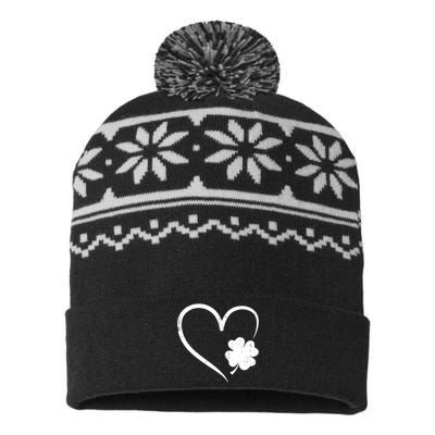 St Patricks day love with heart and shamrock clover USA-Made Snowflake Beanie