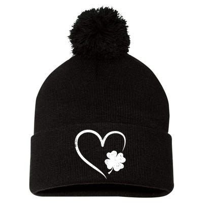 St Patricks day love with heart and shamrock clover Pom Pom 12in Knit Beanie