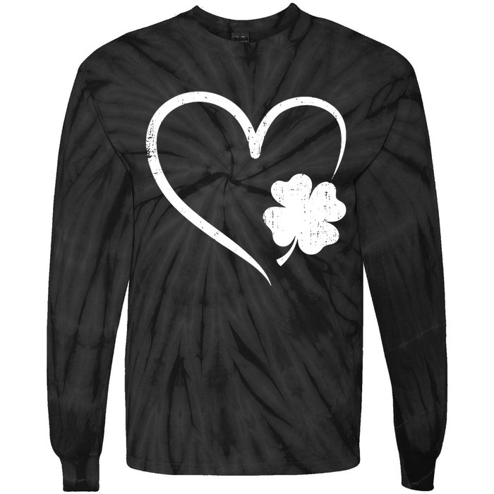 St Patricks day love with heart and shamrock clover Tie-Dye Long Sleeve Shirt