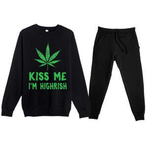 Saint Patrick's Day Kiss Me I'm Highrish Funny Gift Premium Crewneck Sweatsuit Set