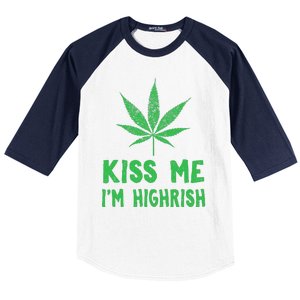 Saint Patrick's Day Kiss Me I'm Highrish Funny Gift Baseball Sleeve Shirt