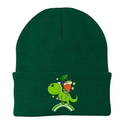 St. Patricks Day Leprechaun Riding A Dinosaur Shamrock Knit Cap Winter Beanie