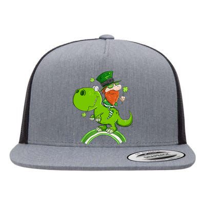 St. Patricks Day Leprechaun Riding A Dinosaur Shamrock Flat Bill Trucker Hat