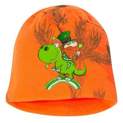 St. Patricks Day Leprechaun Riding A Dinosaur Shamrock Kati - Camo Knit Beanie