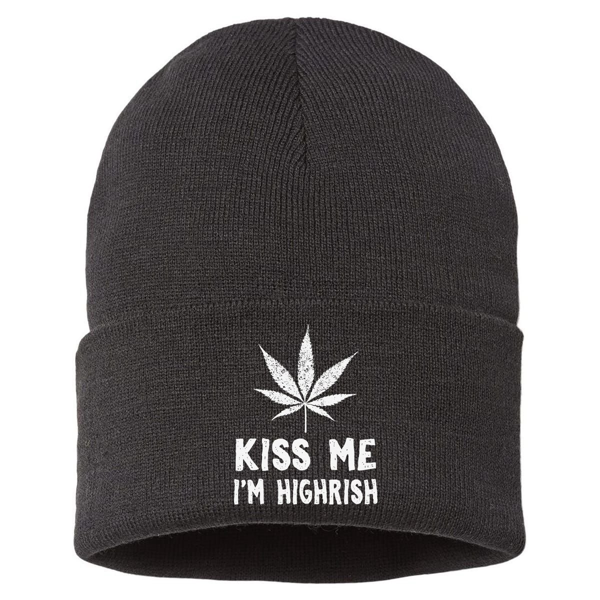 Saint Patrick's Day Kiss Me I'm Highrish Funny Sustainable Knit Beanie