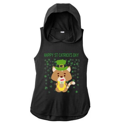 St Patricks Day Funny Cat Lovers Happy St Catricks Day Ladies PosiCharge Tri-Blend Wicking Draft Hoodie Tank