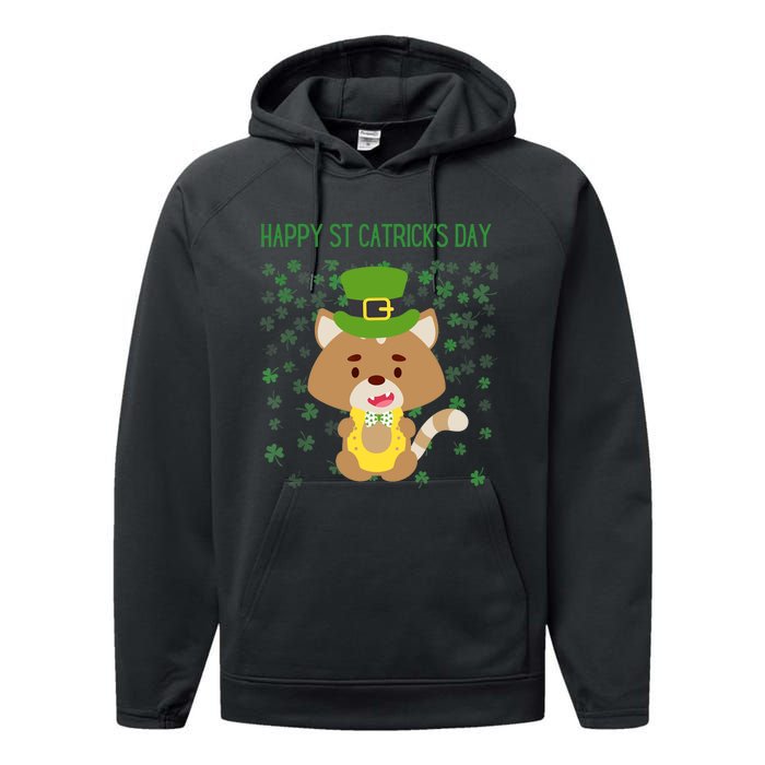 St Patricks Day Funny Cat Lovers Happy St Catricks Day Performance Fleece Hoodie