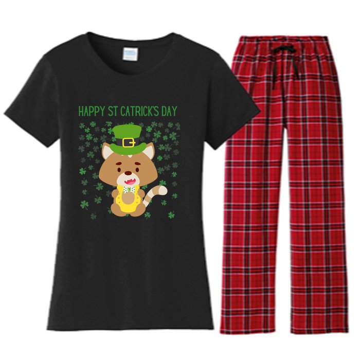 St Patricks Day Funny Cat Lovers Happy St Catricks Day Women's Flannel Pajama Set