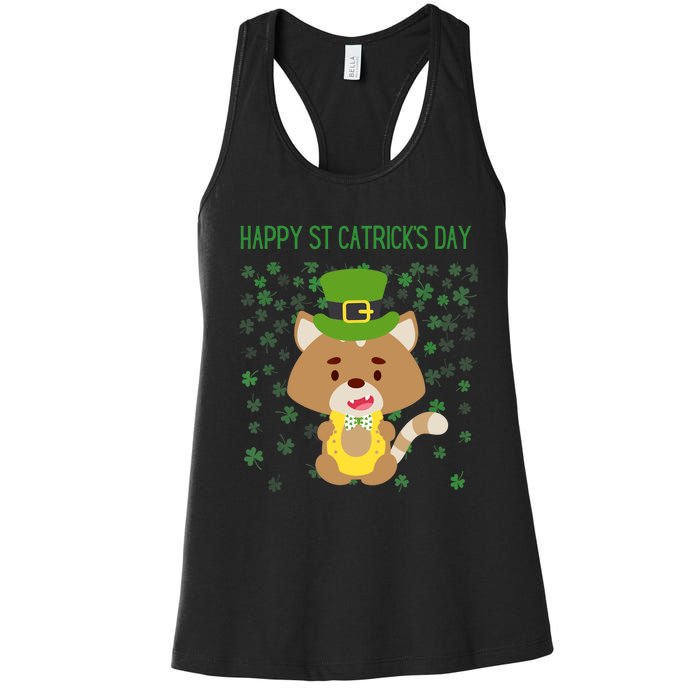 St Patricks Day Funny Cat Lovers Happy St Catricks Day Women's Racerback Tank