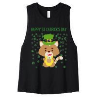 St Patricks Day Funny Cat Lovers Happy St Catricks Day Women's Racerback Cropped Tank