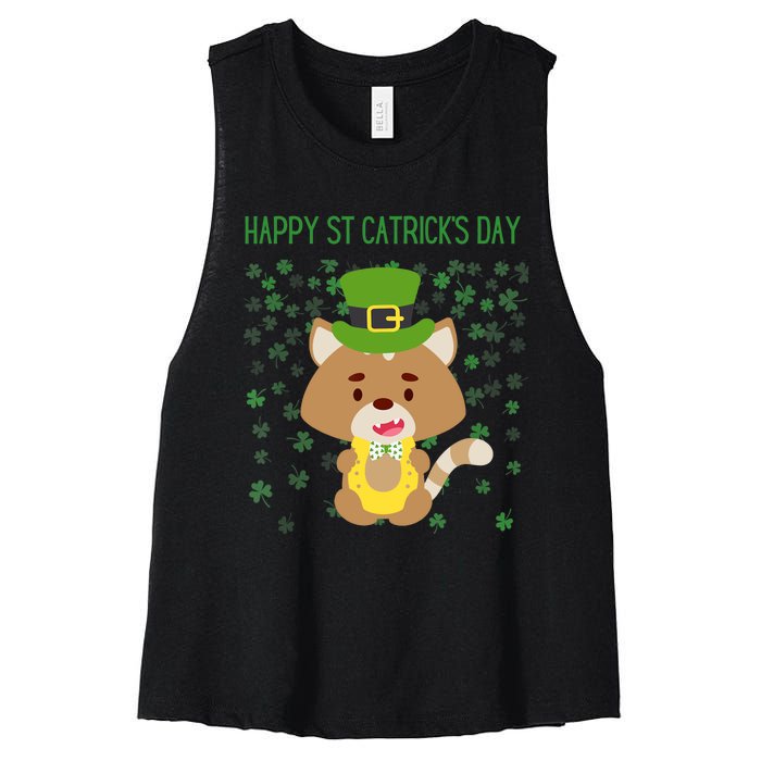 St Patricks Day Funny Cat Lovers Happy St Catricks Day Women's Racerback Cropped Tank