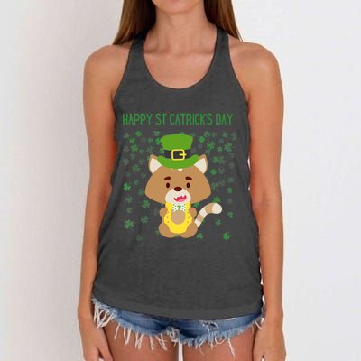 St Patricks Day Funny Cat Lovers Happy St Catricks Day Women's Knotted Racerback Tank