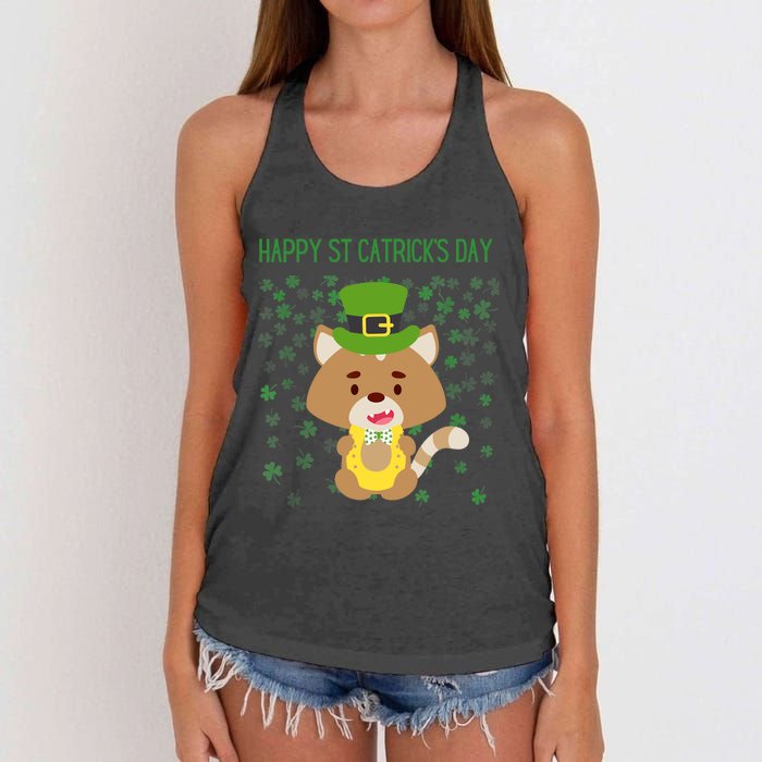 St Patricks Day Funny Cat Lovers Happy St Catricks Day Women's Knotted Racerback Tank