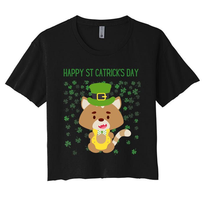 St Patricks Day Funny Cat Lovers Happy St Catricks Day Women's Crop Top Tee