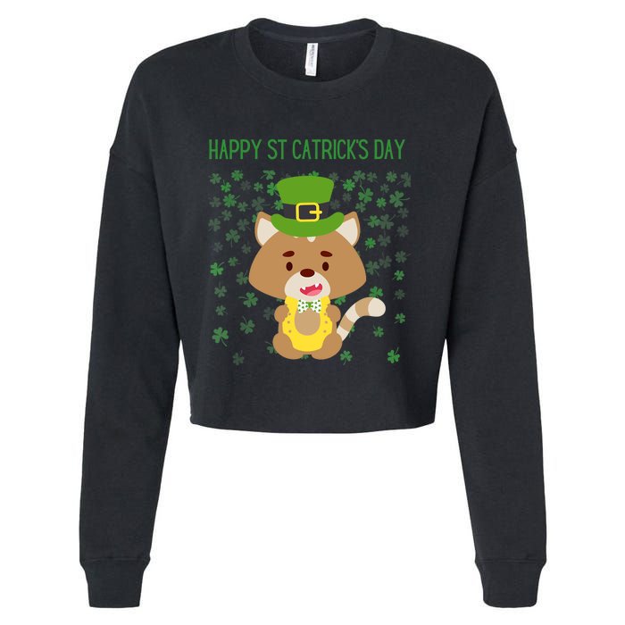 St Patricks Day Funny Cat Lovers Happy St Catricks Day Cropped Pullover Crew