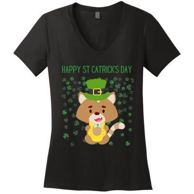 St Patricks Day Funny Cat Lovers Happy St Catricks Day Women's V-Neck T-Shirt