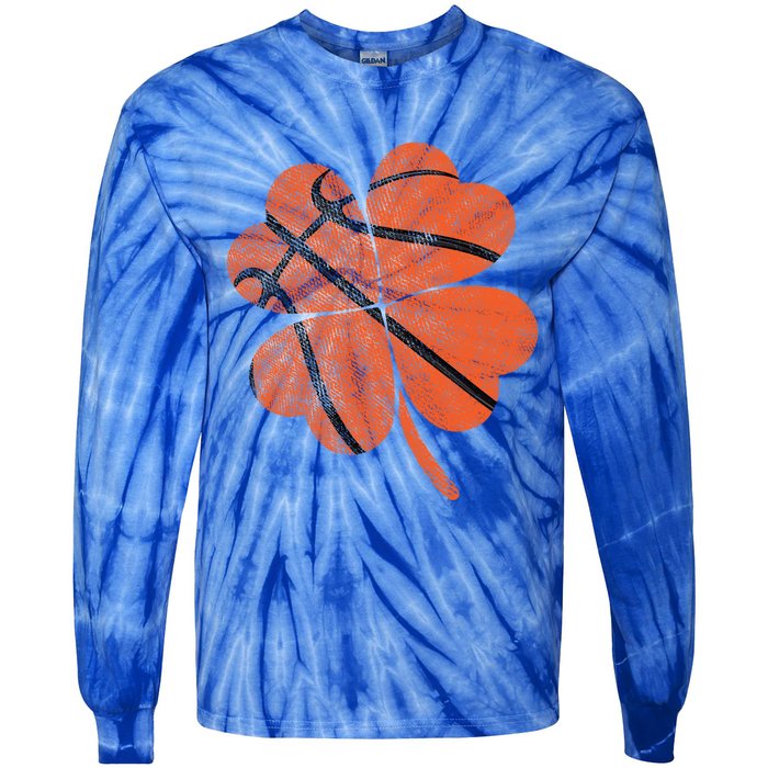 St Paddys Day Basketball Shamrock Basketball St Patricks Day Gift Tie-Dye Long Sleeve Shirt