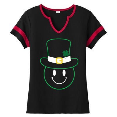 St Patrick's Day Smiley Face Holiday Ladies Halftime Notch Neck Tee