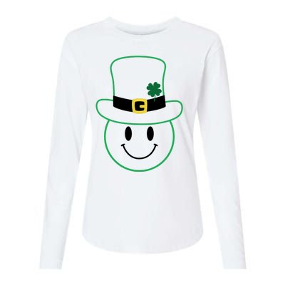 St Patrick's Day Smiley Face Holiday Womens Cotton Relaxed Long Sleeve T-Shirt