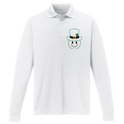 St Patrick's Day Smiley Face Holiday Performance Long Sleeve Polo