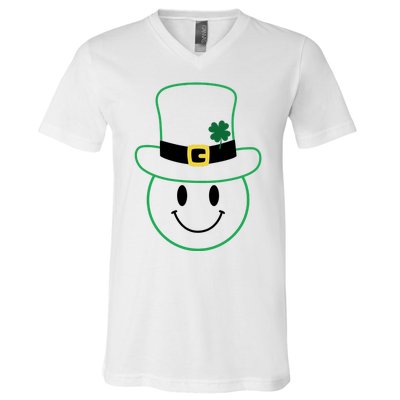 St Patrick's Day Smiley Face Holiday V-Neck T-Shirt