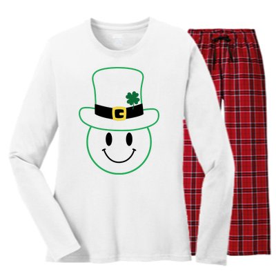 St Patrick's Day Smiley Face Holiday Women's Long Sleeve Flannel Pajama Set 