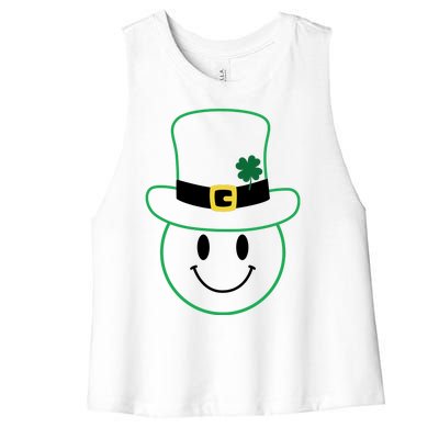 St Patrick's Day Smiley Face Holiday Women's Racerback Cropped Tank